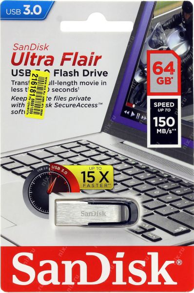 Флешка Sandisk Cruzer Ultra Flair USB3.0 16Гб серебристый